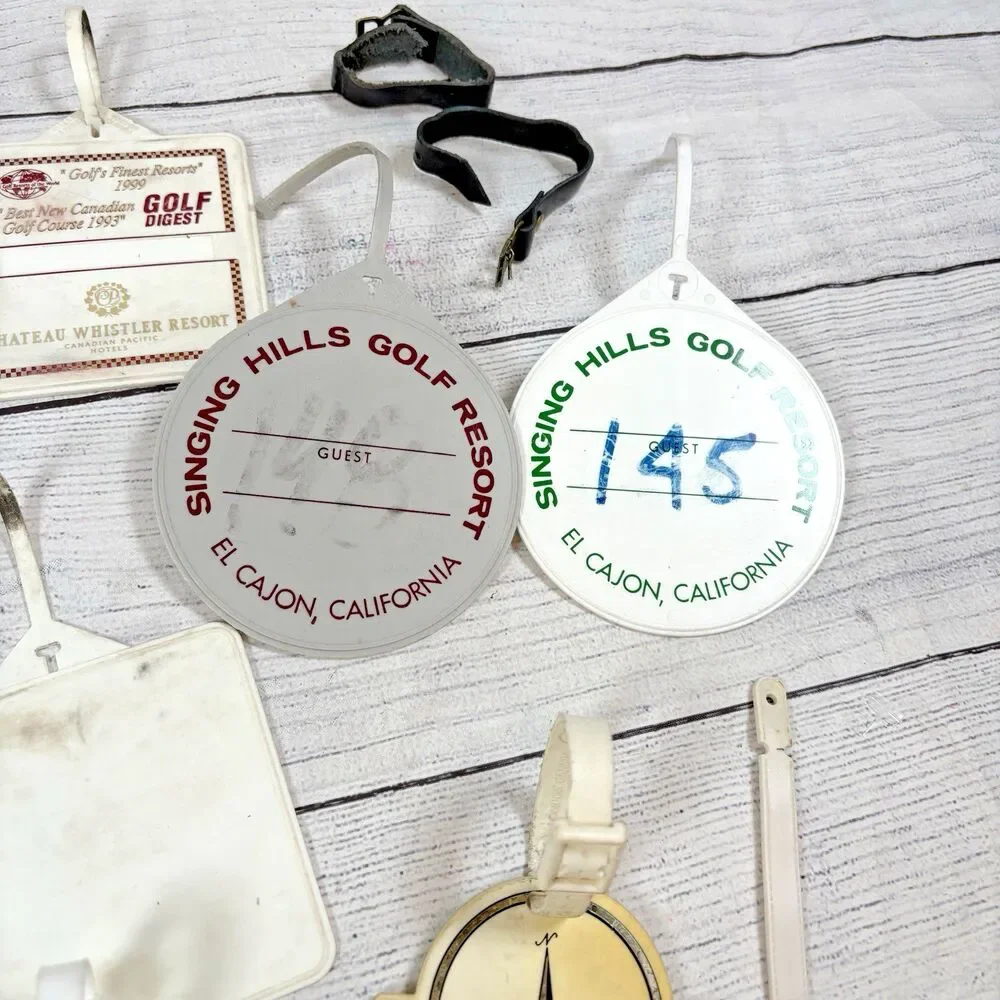 Vintage Golf Bag Tags Various Courses Lot 17 Plastic Whistler Nicklaus Adobe